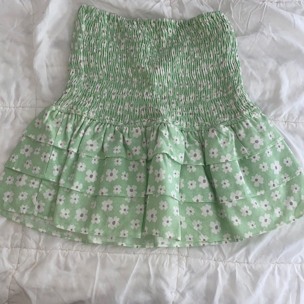 Smocked sea foam green mini skirt
